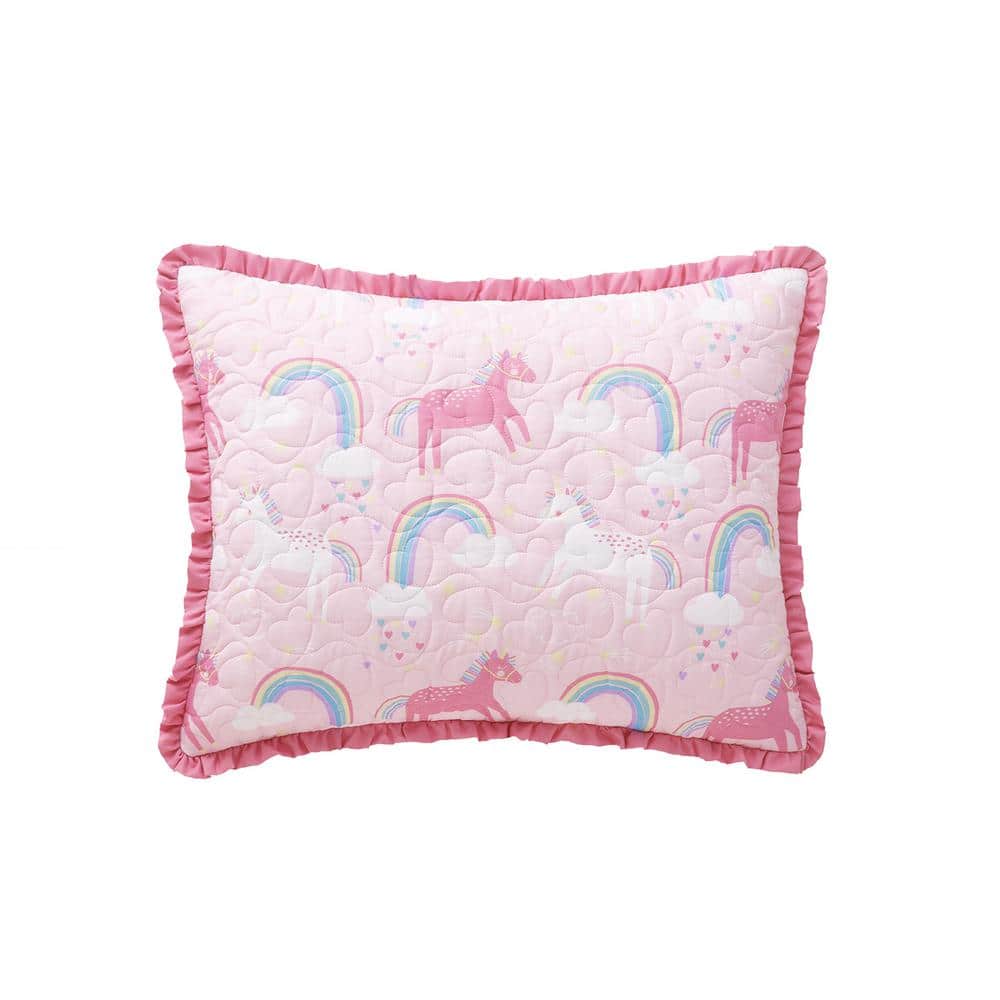 Pink Reversible Microfiber Twin Quilt Set with Unicorns