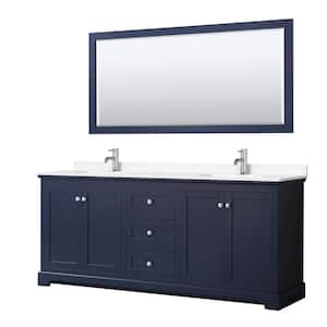 Avery 80 in. W x 22 in. D x 35 in. H Double Bath Vanity in Dark Blue with White Cultured Marble Top and 70" Mirror