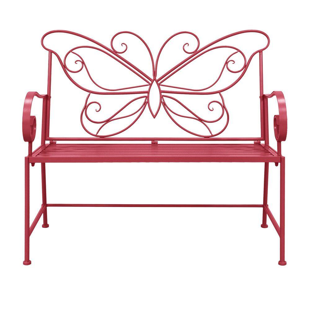 42 in. 2-Person Red Steel Metal Outdoor Bench Butterfly Design price history on PriceWatchPro