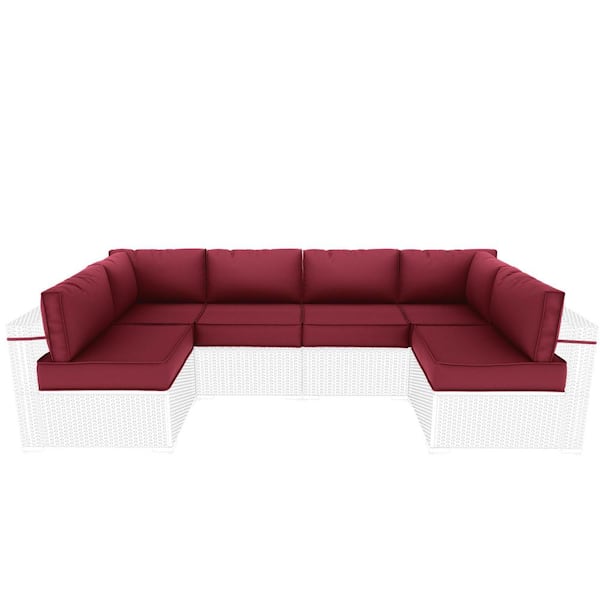  14-Piece Outdoor Sectional Cushion Replacement Set, 26 x 26 x 5 in. Deep Seat Patio Cushions Burgundy