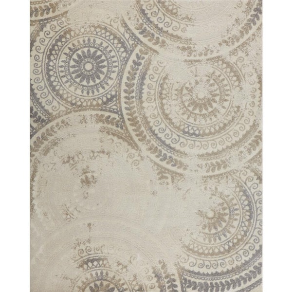 Spiral Medallion 7 ft. x 9 ft. Ivory Geometric Area Rug