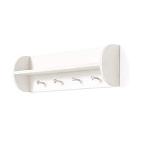 25 in. x 8 in. White Utility Shelf with Four Large Stainless Steel Hooks