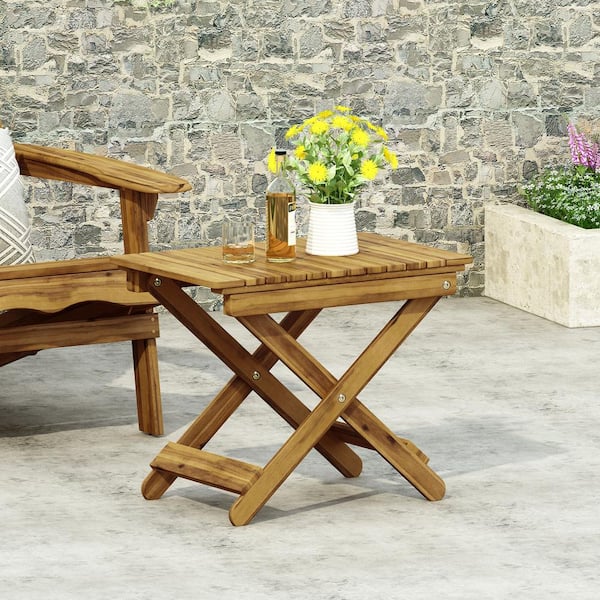 Unbranded Natural 15 in. D x 22.75 in. W x 18.25 in. H Outdoor Folding Acacia Wood Side Table for Patios, Backyards
