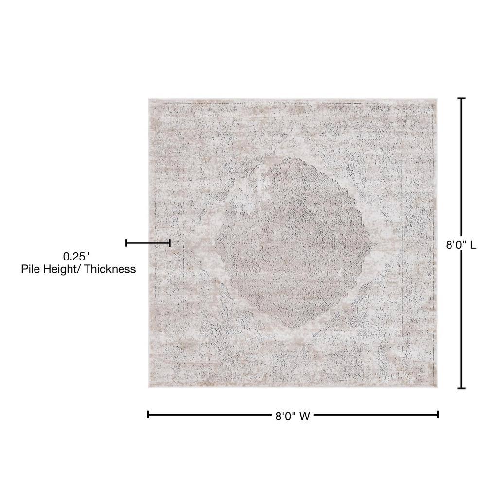Ivory and Beige Square Stain-Resistant Area Rug