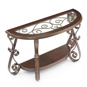 52.2 in. Brown Rectangle Glass Top Console Table with Powder Coat Finish Metal Legs