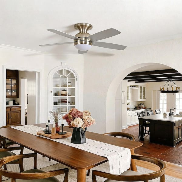 52 in. Brushed Nickel 5 Plywood Blades Downrod Standard Ceiling Fan with LED Light and Remote Included