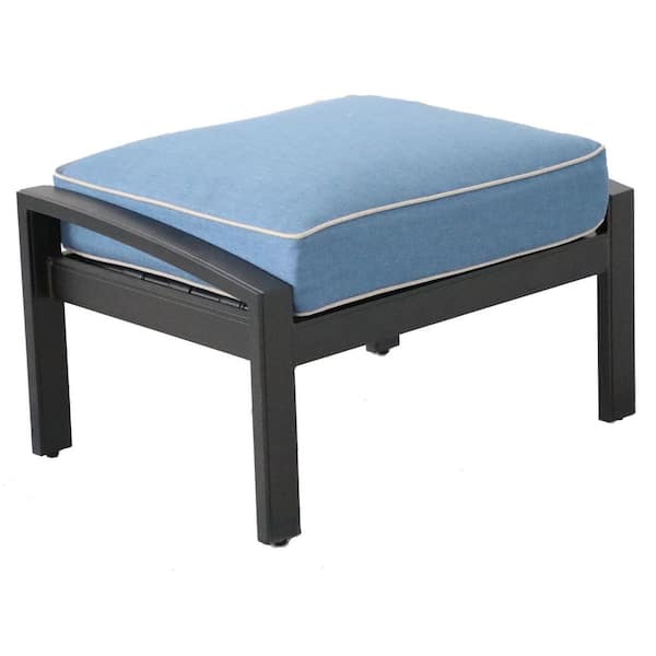 Mondawe Benson Dark Bronze Aluminum Outdoor Ottoman with Blue Cushion for Patio, Sofa