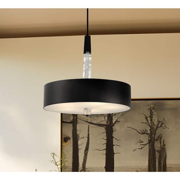 Drifting Droplets 6-Watt 5-Light Black Drum LED Pendant Light with Faux Rock Crystal Shade