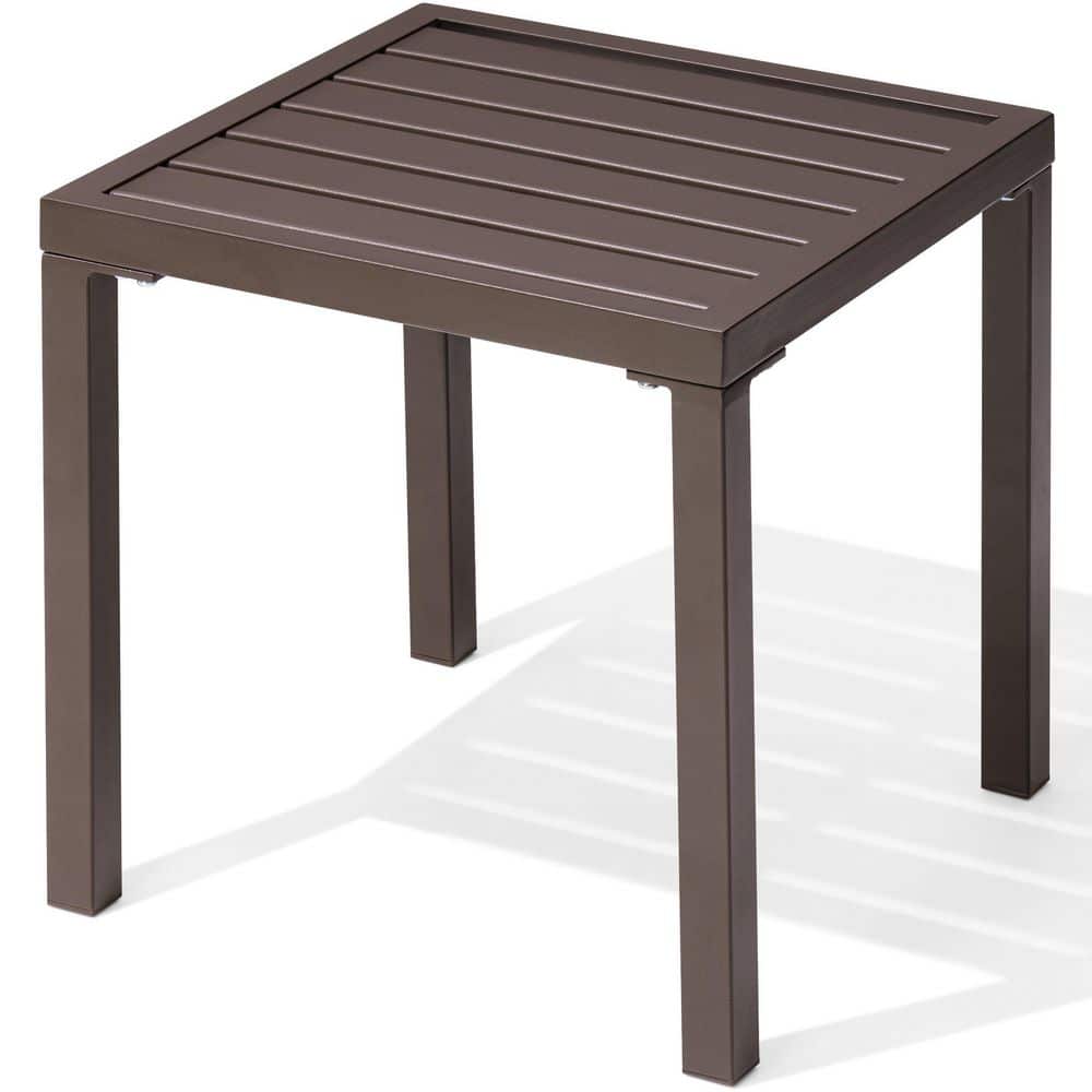 15.7 in. Square Metal Patio Outdoor Side Table in Brown (1-Pack)