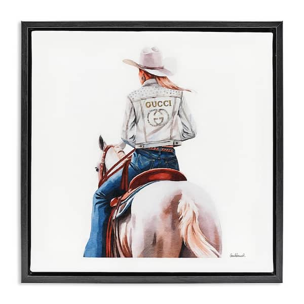 Stupell Industries Glitzy Cowgirl White Horse by Amanda Greenwood Black Floater Frame People Graphic Art Print 25 in. x 25 in.