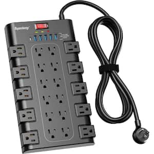 6.5 ft. Cord 22 Outlet Power Strip with 6 USB and USB-C: 15A Surge Protector