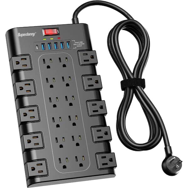 Etokfoks 6.5 ft. Cord 22 Outlet Power Strip with 6 USB and USB-C: 15A Surge Protector