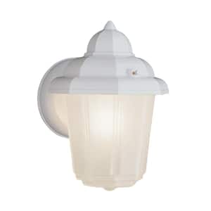Dale 1-Light White Hardwired Outdoor Wall Lantern Sconce with Frosted Glass