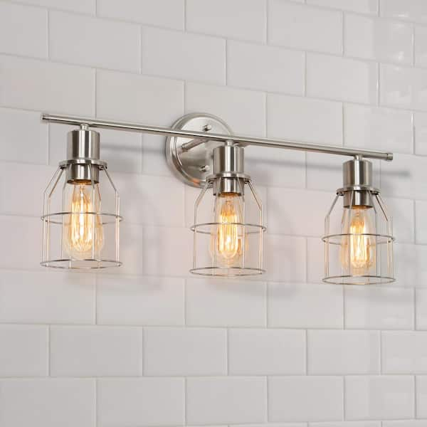 LNC Modern 3-Light Brushed Nickel Bathroom Vanity Light Industrial ...