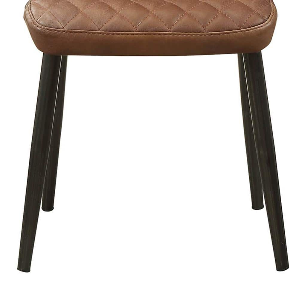 Low-Profile Vintage Chocolate Leather Side Chair with Metal Legs
