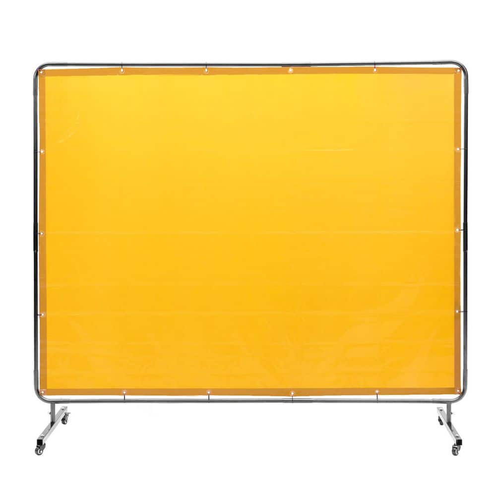 VEVOR 8 ft. x 6 ft. Welding Protection Screen w/Frame Welding Curtain w/4 Wheel Flame-Resistant Vinyl Light-Proof in Yellow (CJFBBbzDPSKC21E)