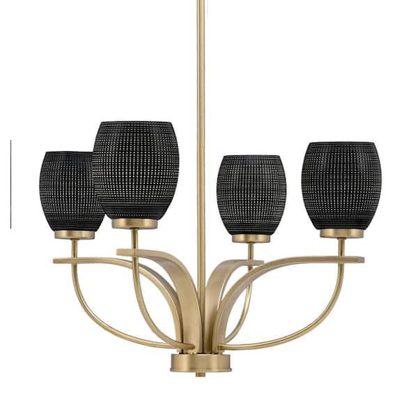 Unbranded Olympia 4-Light Uplight Chandelier New Age Brass Finish 5 in. Black Matrix Glass