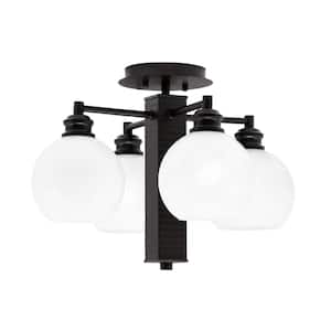 Albany 17.5 in. 4-Light Espresso Semi-Flush with White Marble Glass Shades