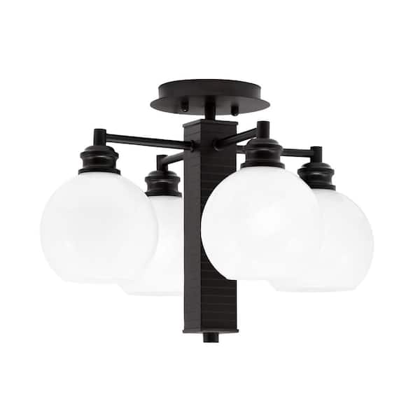 Unbranded Albany 17.5 in. 4-Light Espresso Semi-Flush with White Marble Glass Shades
