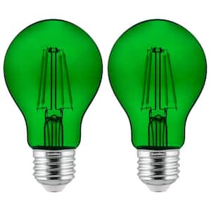 60-Watt Equivalent A19 Dimmable Filament E26 Medium Base LED Light Bulb in Green (2-Pack)