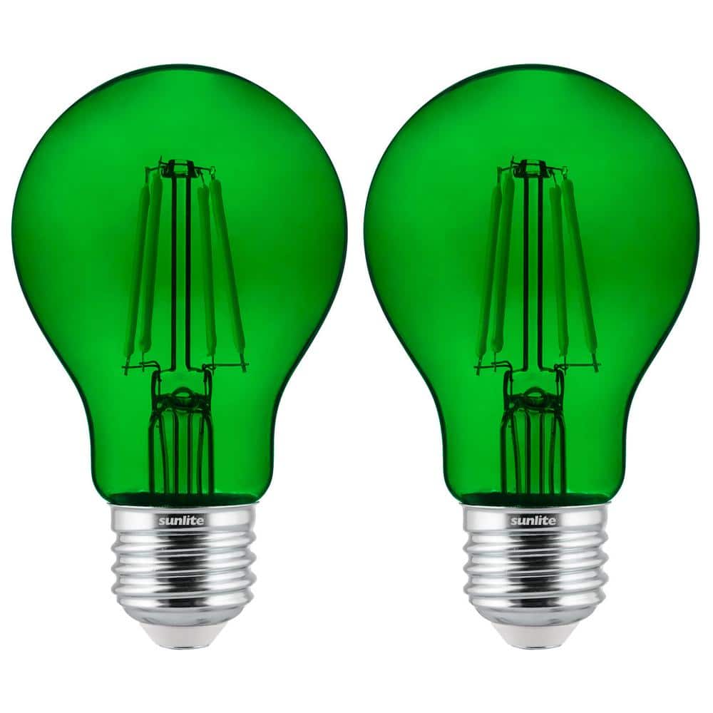 Green Dimmable A19 LED Filament Bulbs, Medium Base, 4.5 Watts