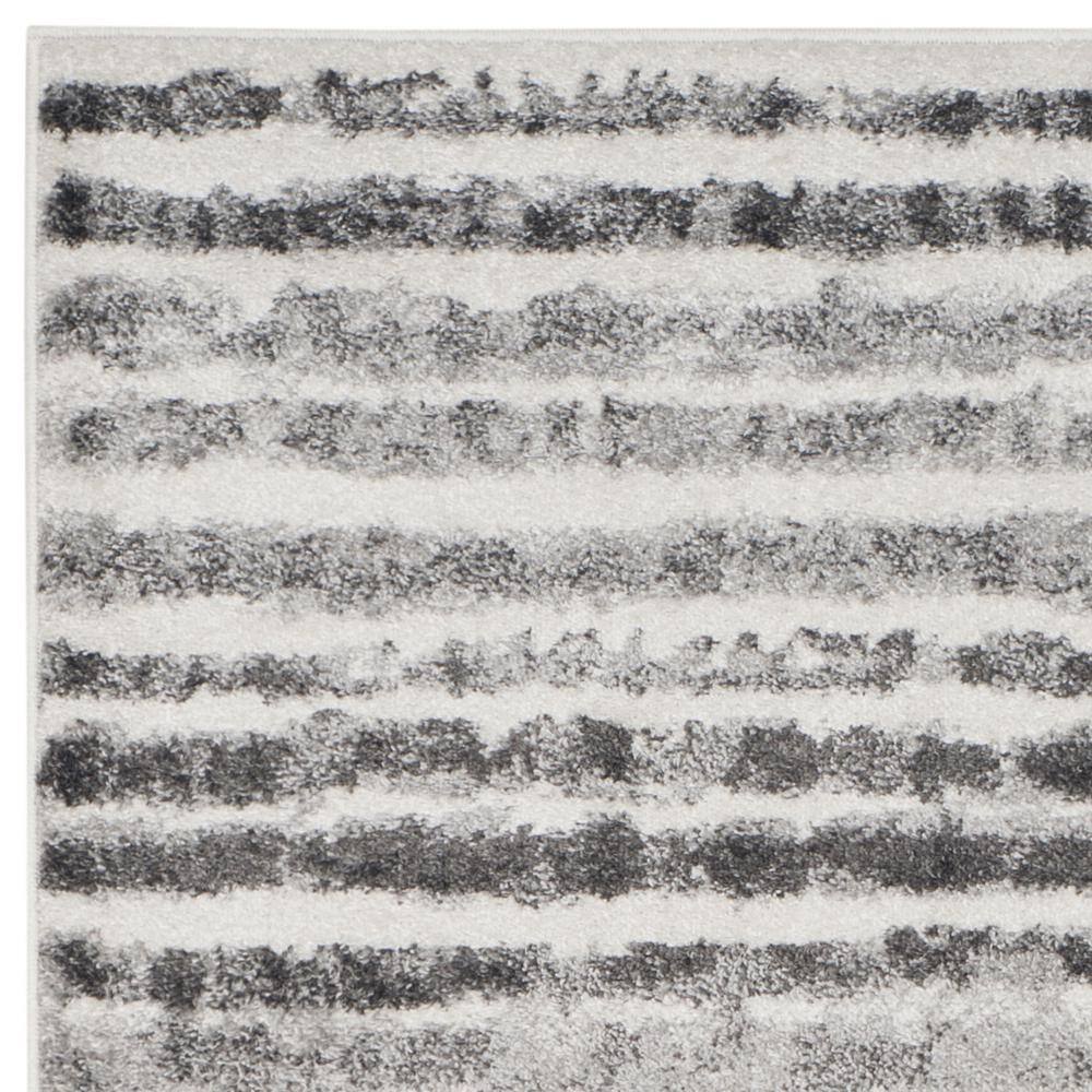 Ivory and Charcoal Striped Synthetic Modern Runner Rug
