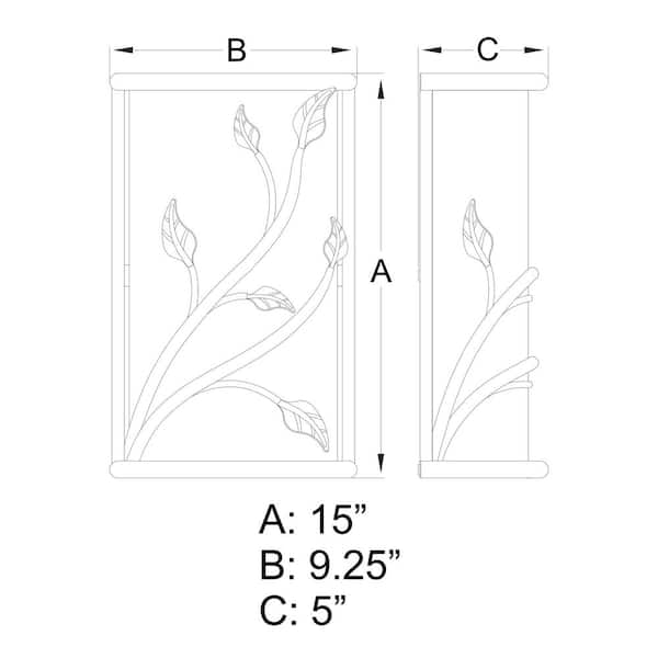 Vine 2-Light Black Rustic Flush Wall Sconce Amber Glass