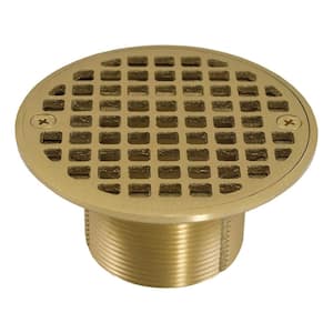 2 in. IPS Brass Spud with 4 in. Dia Round Cast Strainer in Polished Brass for Floor/Shower Drains