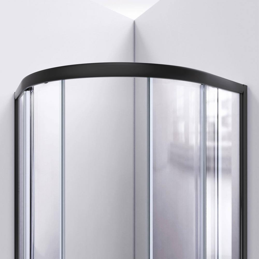Prime 33" Matte Black and Frosted Glass Sliding Shower Enclosure with White Base