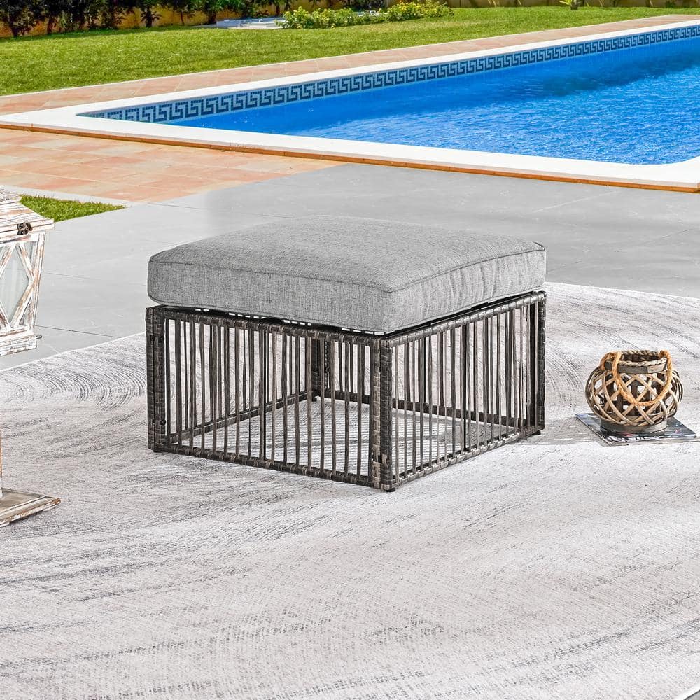 Patio Festival Wicker Outdoor Ottoman with Gray Cushion PF22195 The