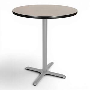 Bennet Cafe Table Grey Nebula Wood Top with Soft Grey Metal Frame 36 in. Pedestal Base Dining Table Seats 2
