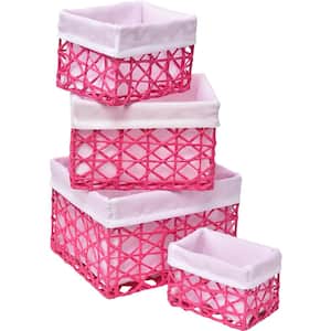 8 in. D x 6 in. H x 7 in. W Pink/White Paper Cube Storage Bin