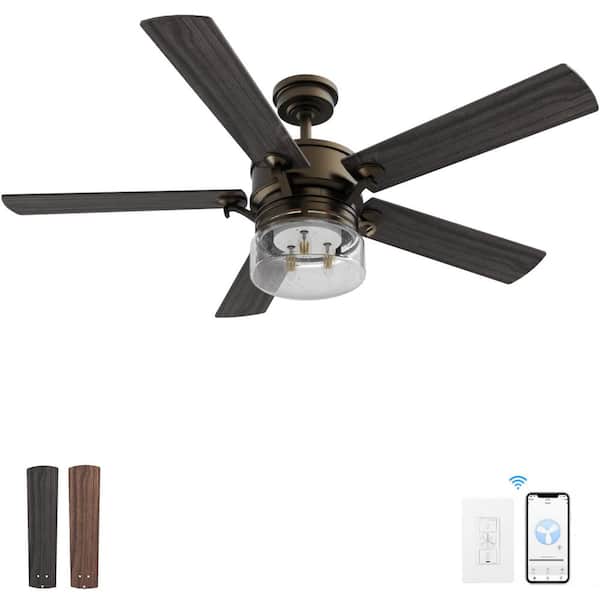 CARRO Alexandria 52 in. Oil Rubbed Bronze Smart Ceiling Fan with Light Kit and Wall Control, Works with Alexa/Google Home
