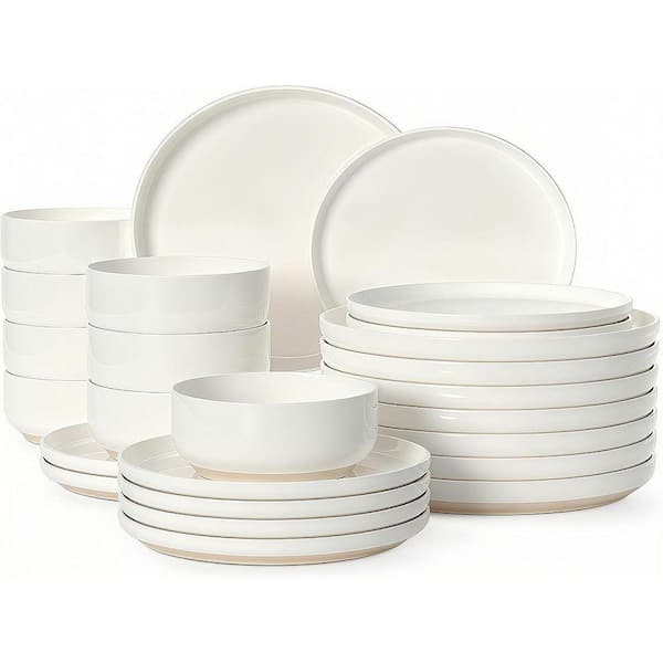 24-Piece Cream White Ceramic Kitchen Plates and Bowls Sets(Service for 8)