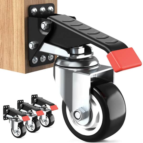 Angel Sar 3 in. Black Heavy Duty Retractable Bench Caster Wheels with 880 lbs. Load Rating for Workbenches and Tables (4-Pack)