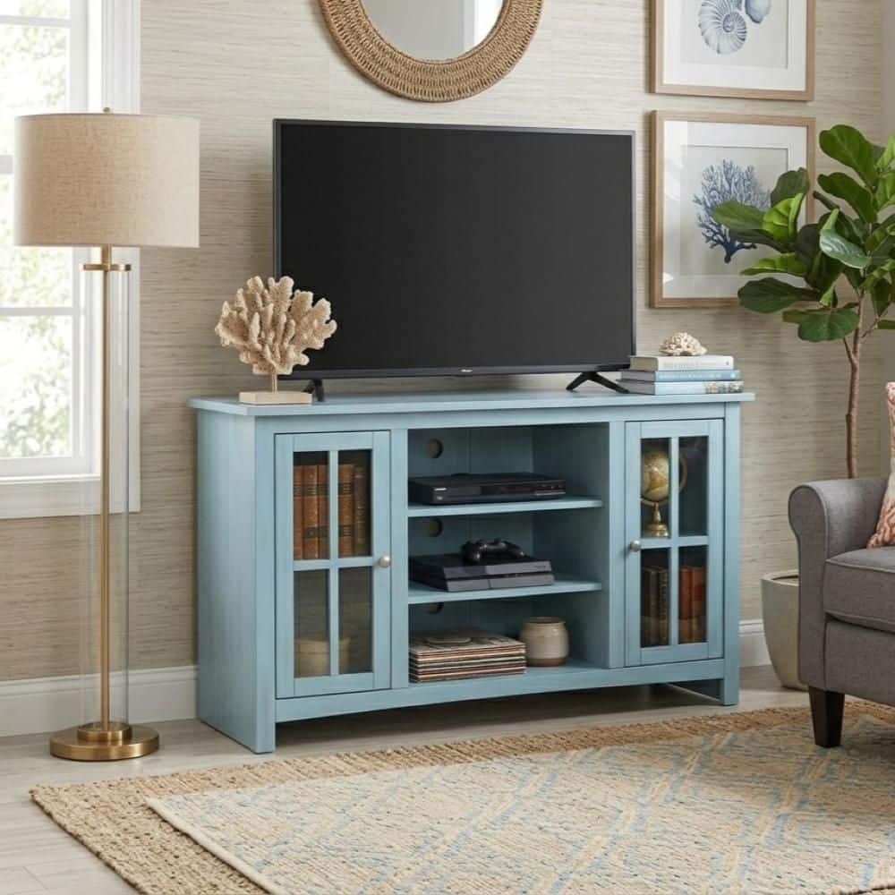 Ocean Blue Solid Wood 48 in. Wide TV Stand