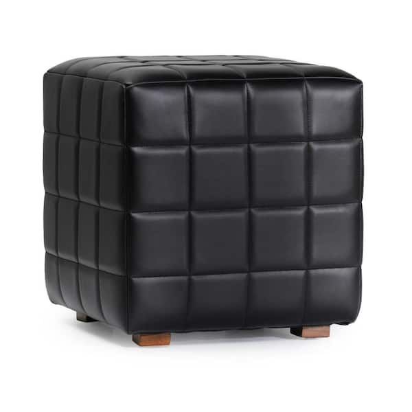 Benjara Isar Black and Brown Leather Square Accent Ottoman