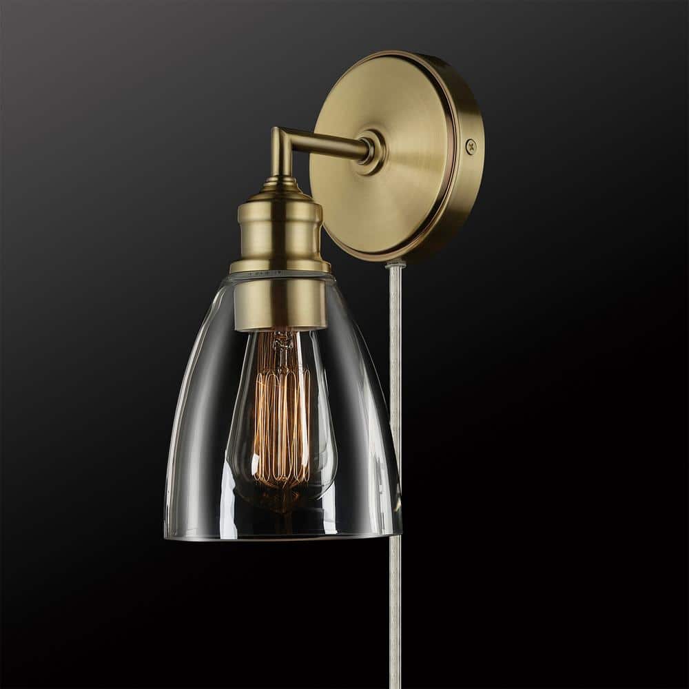 Matte Brass and Clear Glass Wall Sconce with LED Bulb
