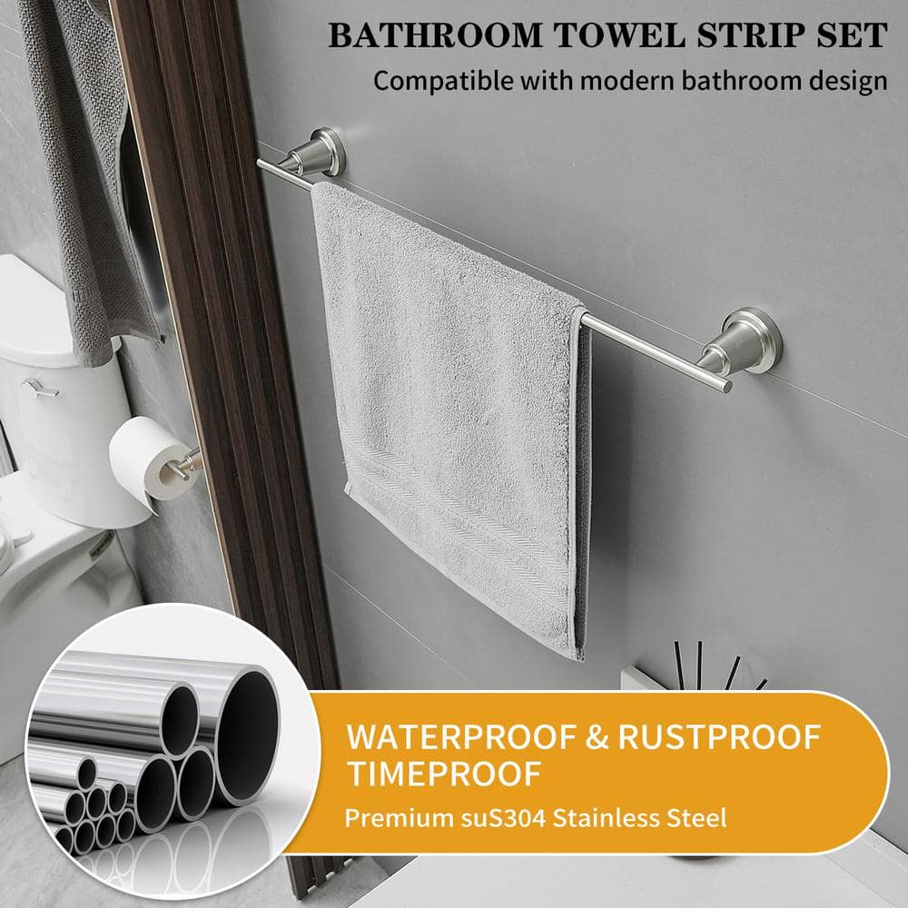 Brushed Nickel 4-Piece Bathroom Hardware Set with Towel Bar