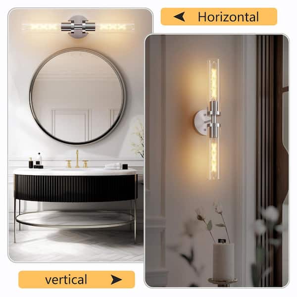 ZHTIECHUI Brass Bathroom Vanity Wall Sconces, Glass Tube Wall Sconces, 24 Inch Horizontal or Vertical Linear Wall Sconces,Gold Vanity Light, Bathroom Wall Sconce, E26 Bulb Included