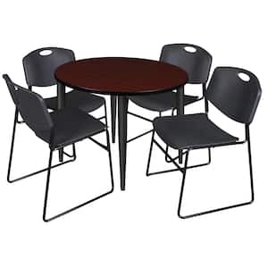 Trueno 42 in. Round Mahogany and Black Wood Breakroom Table and 4-Black Zeng Stack Chairs (Seats 4)