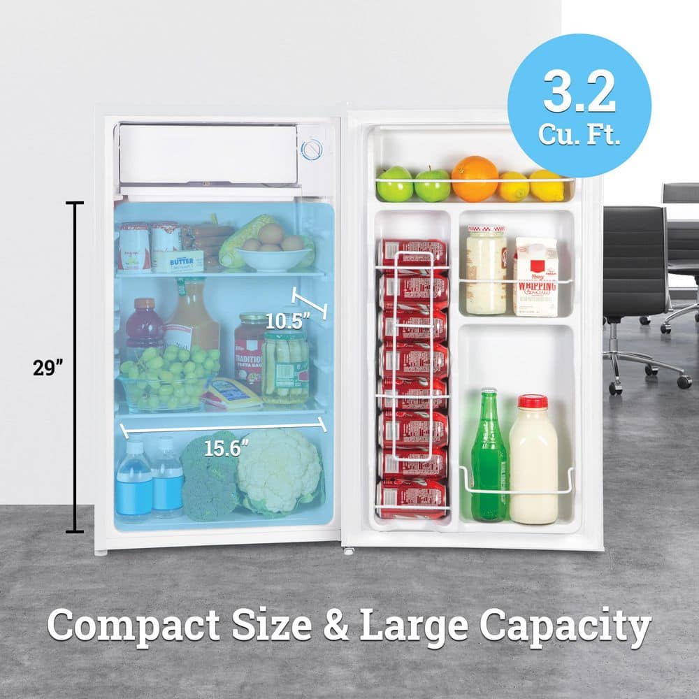 Compact White Freestanding Refrigerator with Glass Shelves