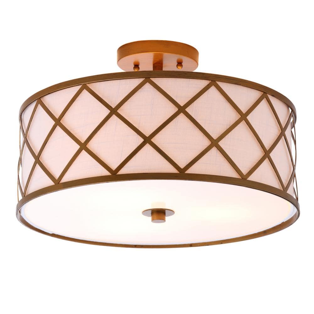 Elizabeth 16.75" Gold and White LED Drum Flush Mount Light