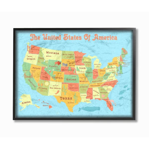 Stupell Industries 11 in. x 14 in. "United States of America USA Kids Map" by Daphne Polselli Wood Framed Wall Art