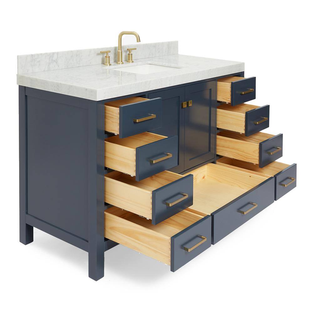 Midnight Blue 54" Freestanding Vanity with Carrara Marble Top