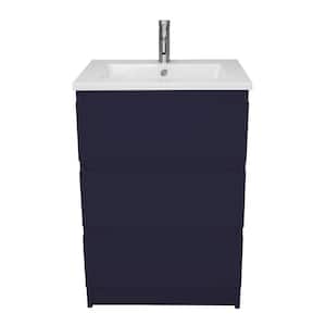 Pepper 24 in. W x 20 in. D Bath Vanity in Navy with Acrylic Top in White with White Basin