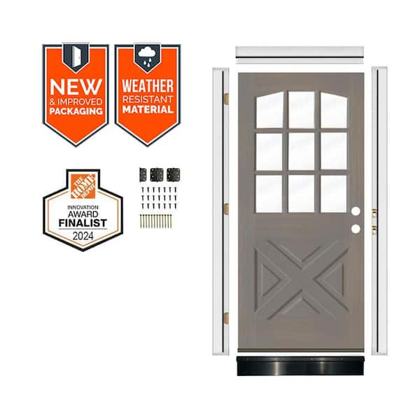 Krosswood Doors DIY 36 in. x 80 in. x -Panel Arch Left-Hand Clear Glass Grey Stain Hemlock Wood Door Kit w/ Quick Assemble Jamb