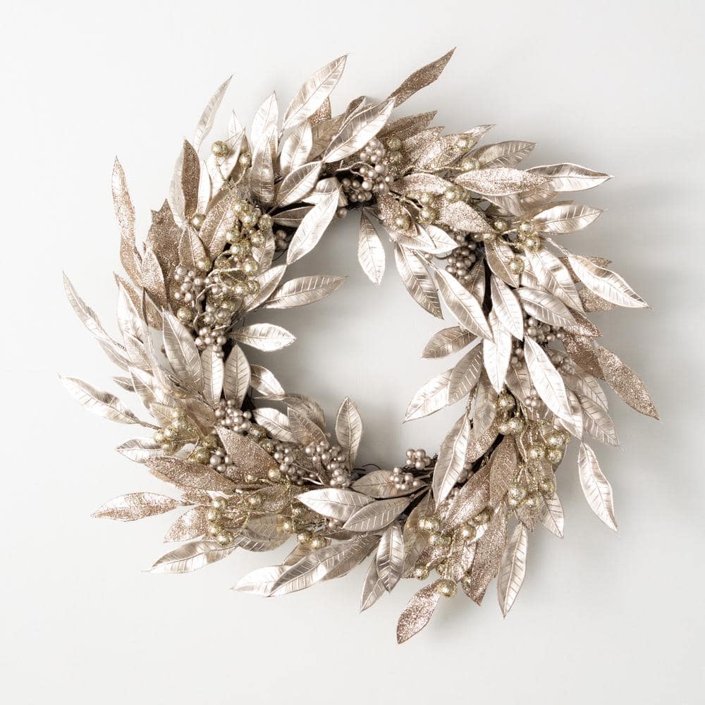 SULLIVANS 24 in. Artificial Gold Leaf and Berry Wreath GLBWR - The Home ...