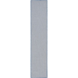 Courtyard Ivory Blue 2 ft. x 8 ft. Solid Geometric Contemporary Runner Indoor/Outdoor Area Rug