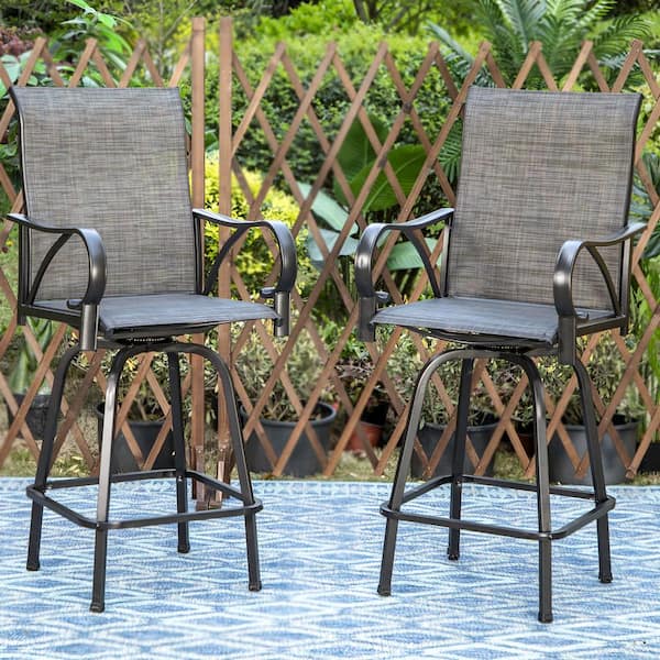 PHI VILLA 29 in. H Gray Swivel Metal Frame Outdoor Bar Stools (2-Pack)
